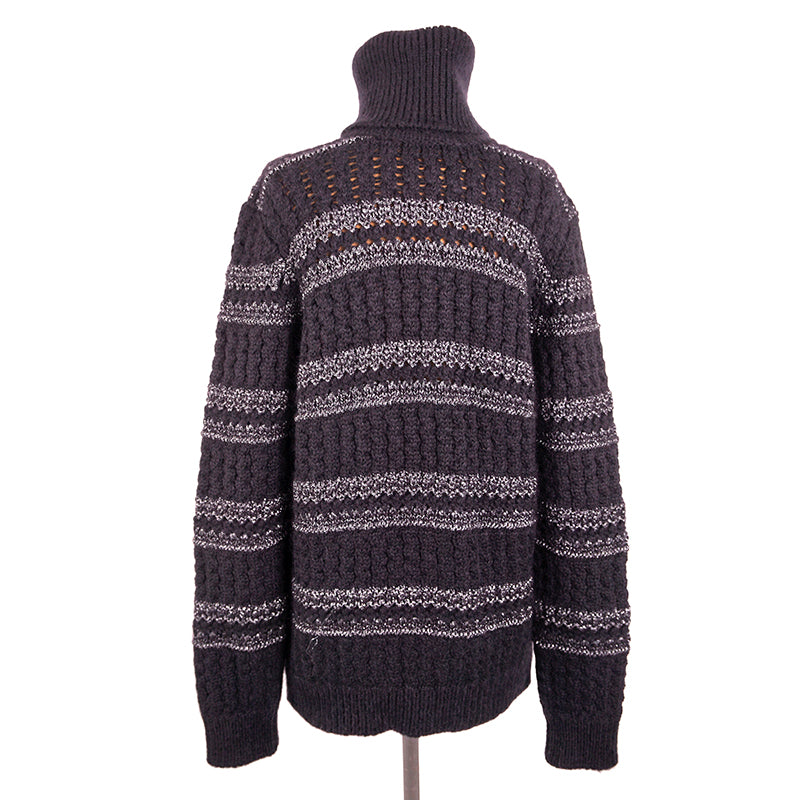 sz S NEW $1290 SAINT LAURENT Men's Black Silver Striped Wool Mohiar KNIT SWEATER