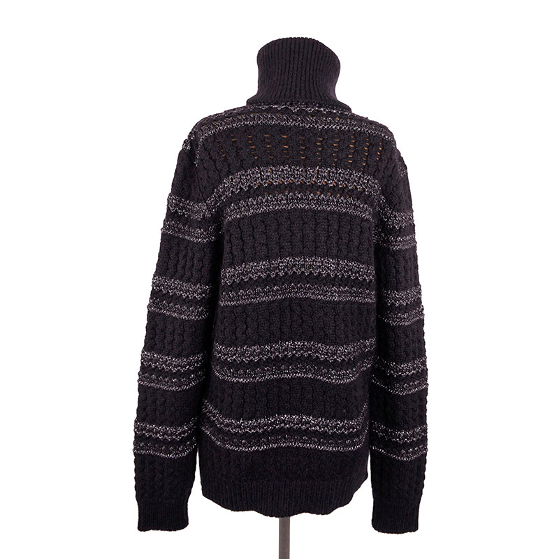 sz S NEW $1290 SAINT LAURENT Men's Black Silver Striped Wool Mohiar KNIT SWEATER