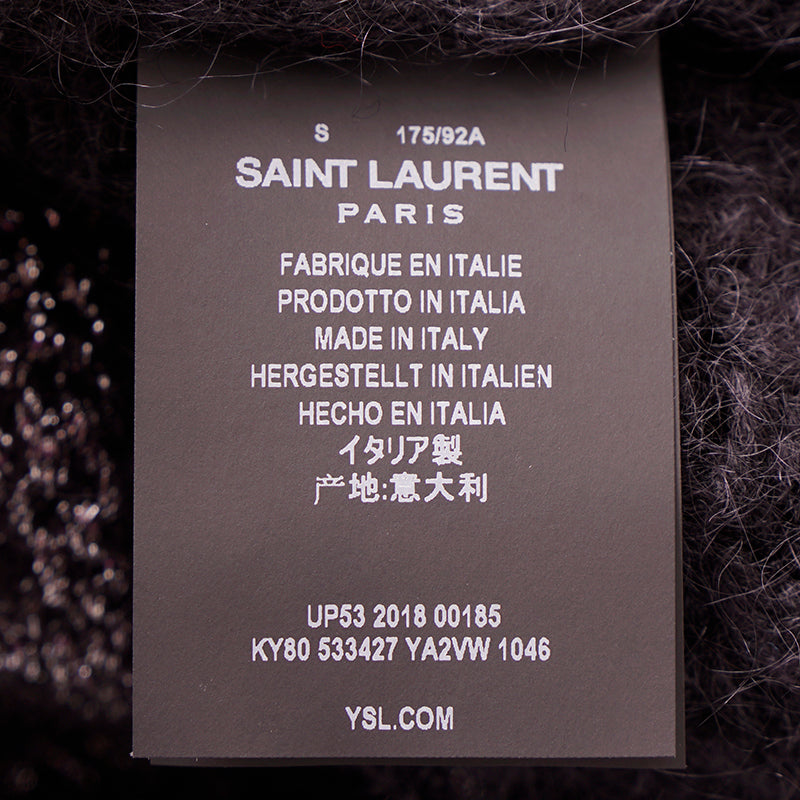 sz S NEW $1290 SAINT LAURENT Men's Black Silver Striped Wool Mohiar KNIT SWEATER