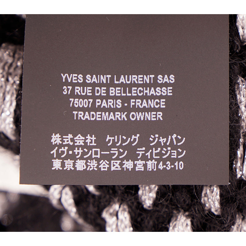 XS NEW $1590 SAINT LAURENT Black & Silver Wool Cozy Knit CAPELET PONCHO SWEATER