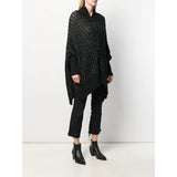 XS NEW $1590 SAINT LAURENT Black & Silver Wool Cozy Knit CAPELET PONCHO SWEATER