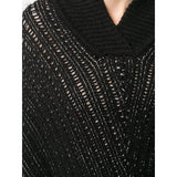 XS NEW $1590 SAINT LAURENT Black & Silver Wool Cozy Knit CAPELET PONCHO SWEATER
