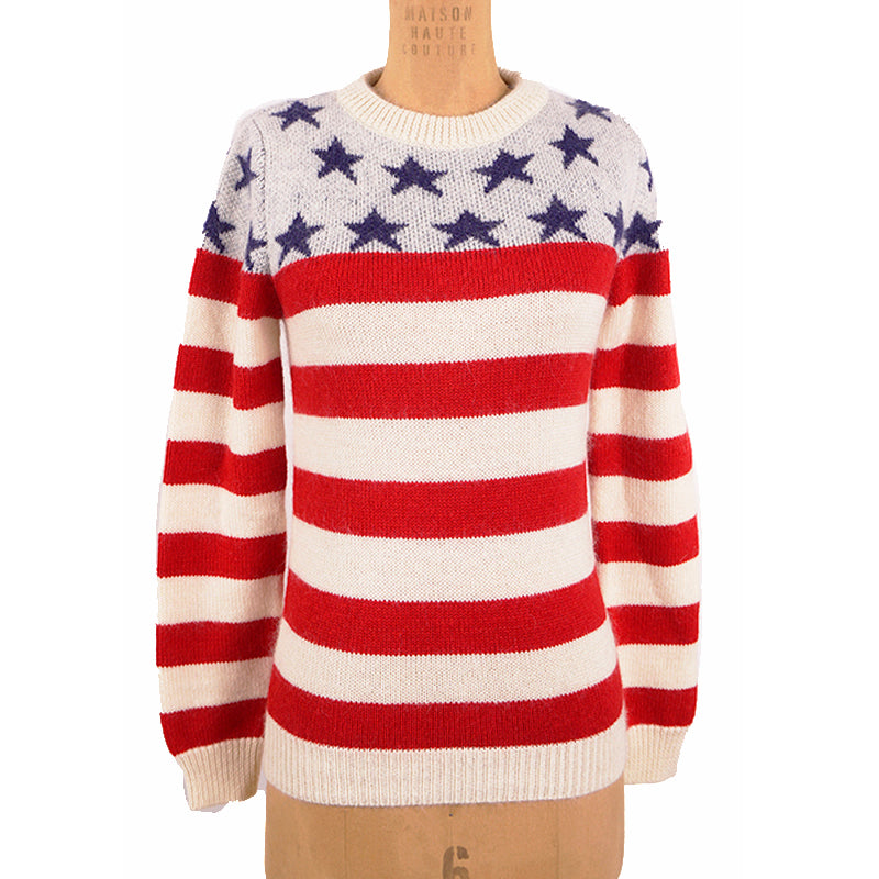 XS NEW $1290 SAINT LAURENT Wool Knit Jacquard AMERICAN Stars Striped Top SWEATER