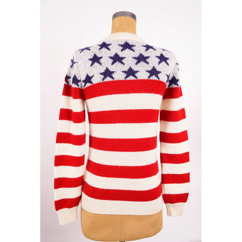 XS NEW $1290 SAINT LAURENT Wool Knit Jacquard AMERICAN Stars Striped Top SWEATER