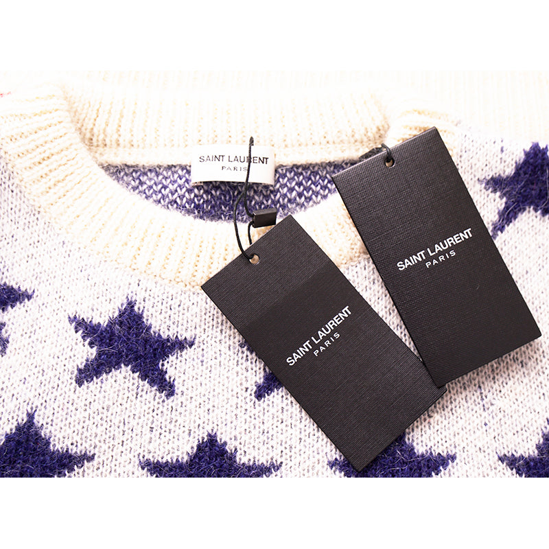 XS NEW $1290 SAINT LAURENT Wool Knit Jacquard AMERICAN Stars Striped Top SWEATER