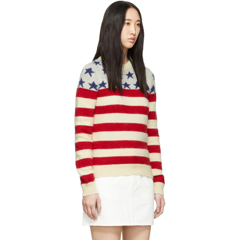 XS NEW $1290 SAINT LAURENT Wool Knit Jacquard AMERICAN Stars Striped Top SWEATER