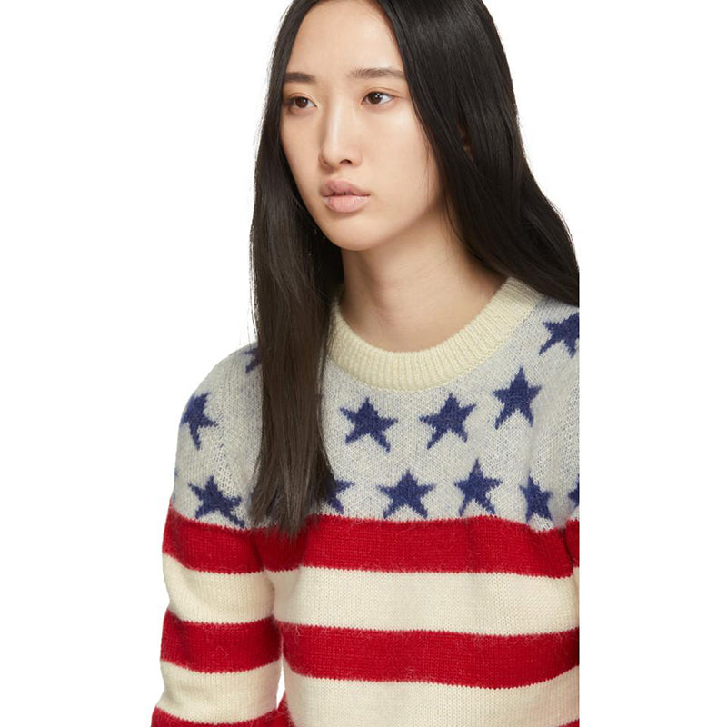 XS NEW $1290 SAINT LAURENT Wool Knit Jacquard AMERICAN Stars Striped Top SWEATER