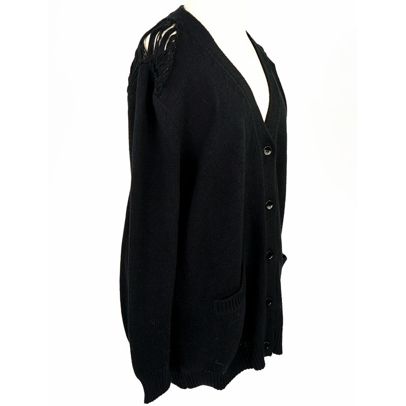 sz M NEW $1190 SAINT LAURENT Men's Black Cotton Oversized GRUNGE V-neck CARDIGAN