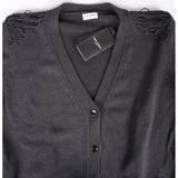 sz M NEW $1190 SAINT LAURENT Men's Black Cotton Oversized GRUNGE V-neck CARDIGAN