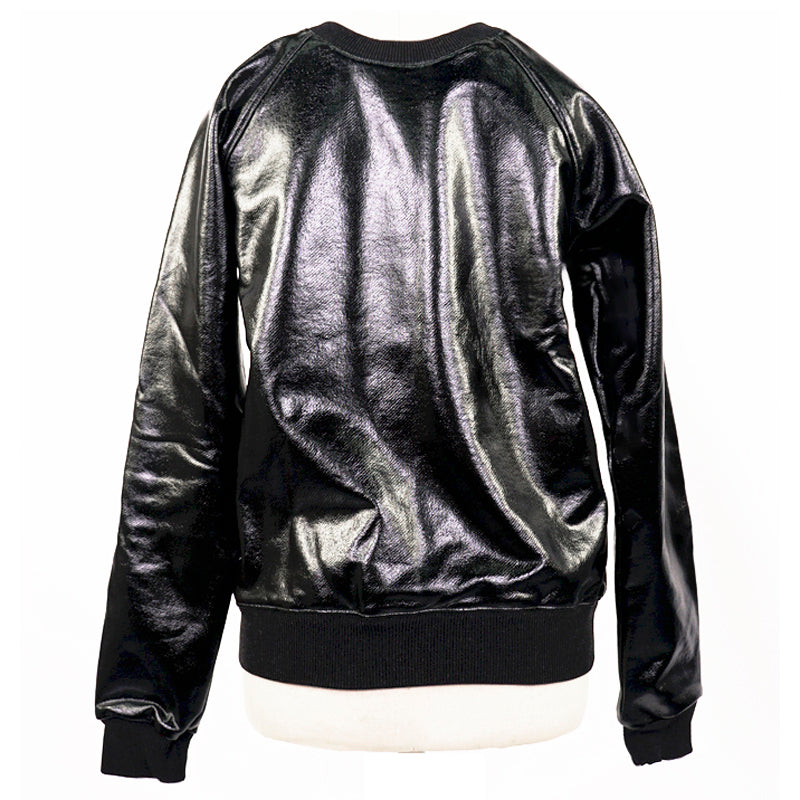 XS NEW $850 SAINT LAURENT Men's Black Shiny LACQUERED Coated Cotton SWEATSHIRT