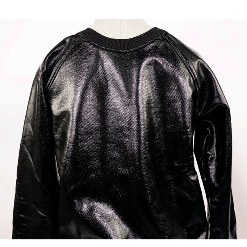 XS NEW $850 SAINT LAURENT Men's Black Shiny LACQUERED Coated Cotton SWEATSHIRT