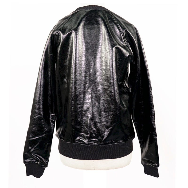 XS NEW $850 SAINT LAURENT Men's Black Shiny LACQUERED Coated Cotton SWEATSHIRT