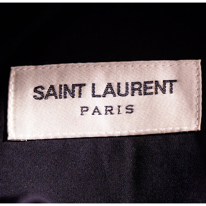 40 NEW $950 SAINT LAURENT Runway Blue Cotton Ruffle Front Crisp BLOUSE SHIRT TOP