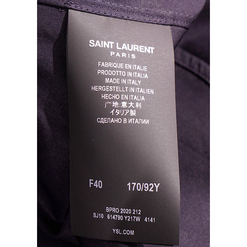 40 NEW $950 SAINT LAURENT Runway Blue Cotton Ruffle Front Crisp BLOUSE SHIRT TOP
