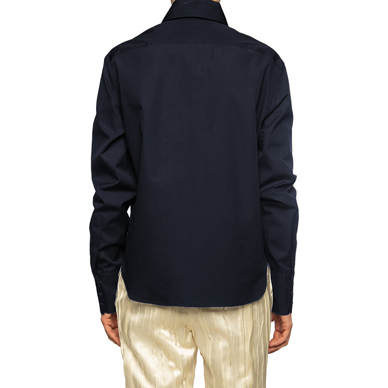 40 NEW $950 SAINT LAURENT Runway Blue Cotton Ruffle Front Crisp BLOUSE SHIRT TOP