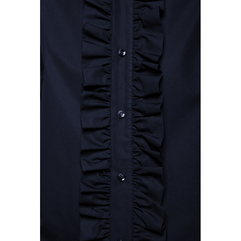 40 NEW $950 SAINT LAURENT Runway Blue Cotton Ruffle Front Crisp BLOUSE SHIRT TOP