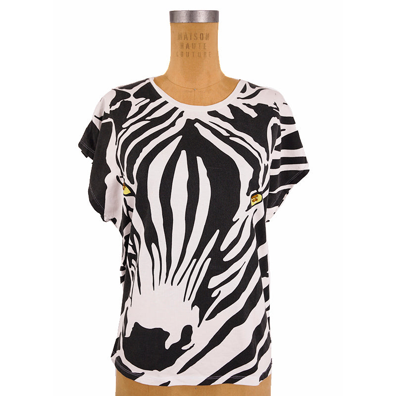 sz XS NEW $850 SAINT LAURENT White BLACK ZEBRA FACE & PRINT Cotton T-Shirt TOP