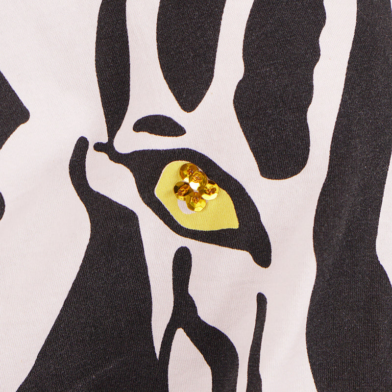 sz XS NEW $850 SAINT LAURENT White BLACK ZEBRA FACE & PRINT Cotton T-Shirt TOP
