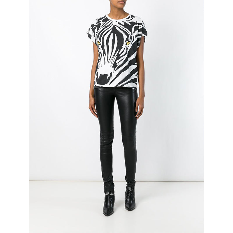sz XS NEW $850 SAINT LAURENT White BLACK ZEBRA FACE & PRINT Cotton T-Shirt TOP