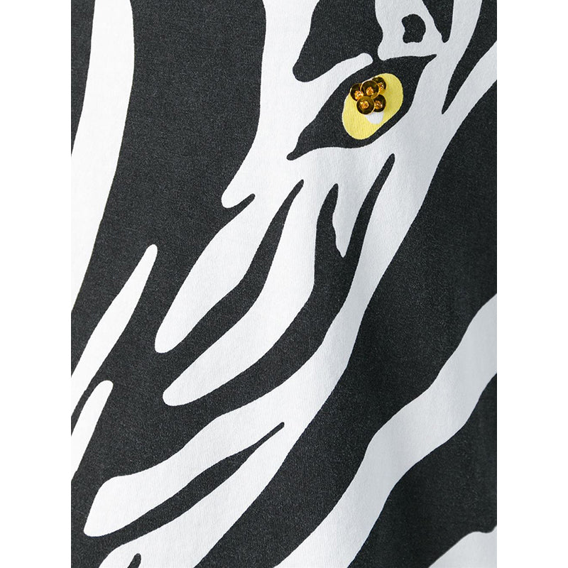 sz XS NEW $850 SAINT LAURENT White BLACK ZEBRA FACE & PRINT Cotton T-Shirt TOP