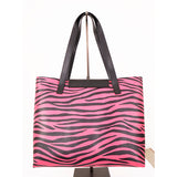 NEW $1,320 ROBERTO CAVALLI Pink & Black TIGER PRINT LEATHER Large LOGO TOTE BAG