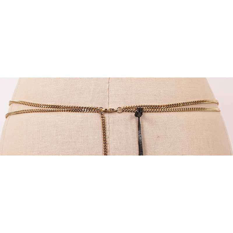 SZ 46 NEW $890 ROBERTO CAVALLI Gold Tone Chain FLORAL Enameled Flower BELT