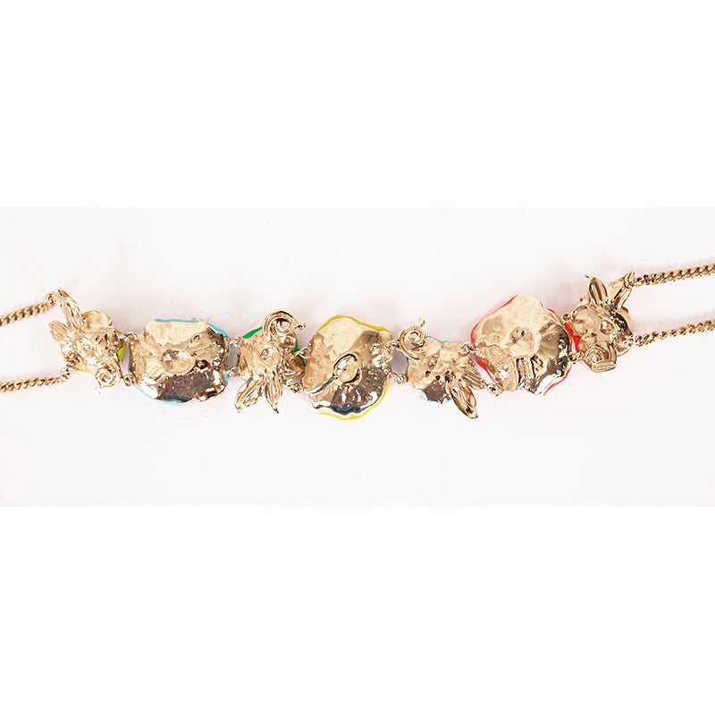 SZ 46 NEW $890 ROBERTO CAVALLI Gold Tone Chain FLORAL Enameled Flower BELT