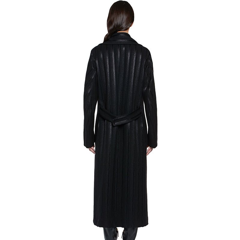 SZ 40 4 NEW $3,850 ROBERTO CAVALLI Runway Long Black DAMASK Striped Wool COAT