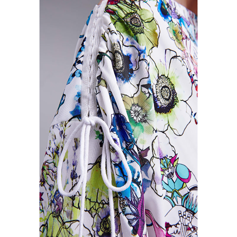 sz 38 XS NEW $1,190 ROBERTO CAVALLI White Jersey ASTRO GARDEN FLORAL Robot DRESS