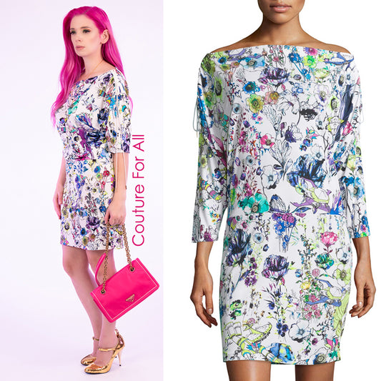 sz 38 XS NEW $1,190 ROBERTO CAVALLI White Jersey ASTRO GARDEN FLORAL Robot DRESS