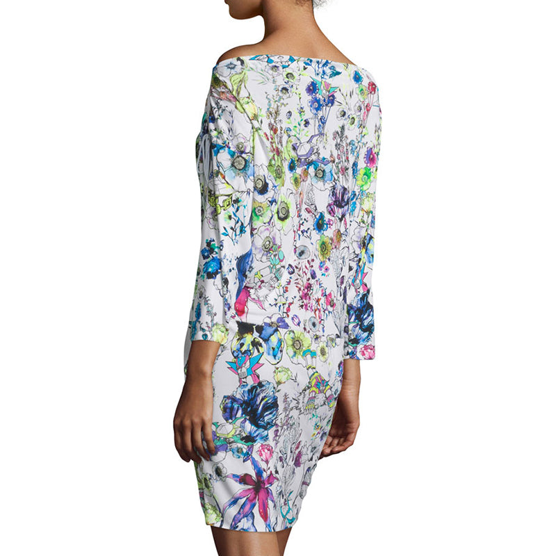 sz 38 XS NEW $1,190 ROBERTO CAVALLI White Jersey ASTRO GARDEN FLORAL Robot DRESS