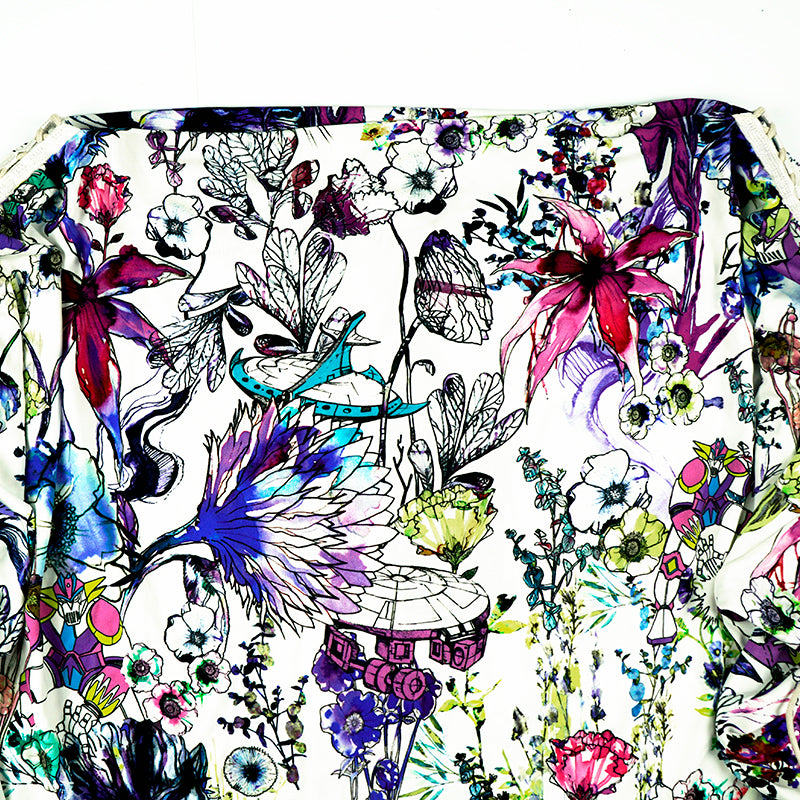 sz 38 XS NEW $1,190 ROBERTO CAVALLI White Jersey ASTRO GARDEN FLORAL Robot DRESS