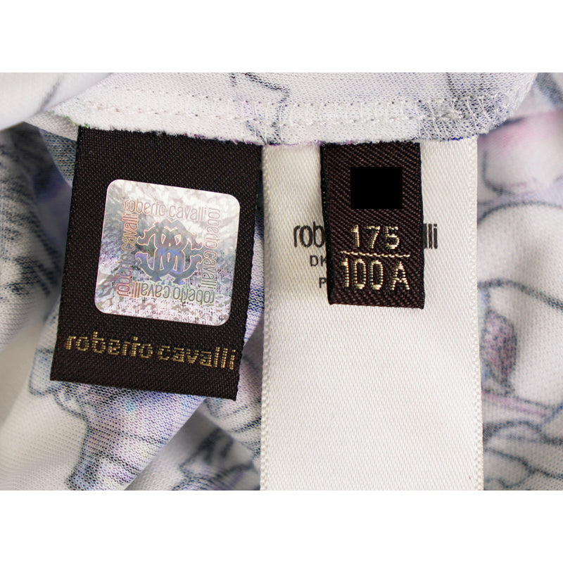 sz 38 XS NEW $1,190 ROBERTO CAVALLI White Jersey ASTRO GARDEN FLORAL Robot DRESS