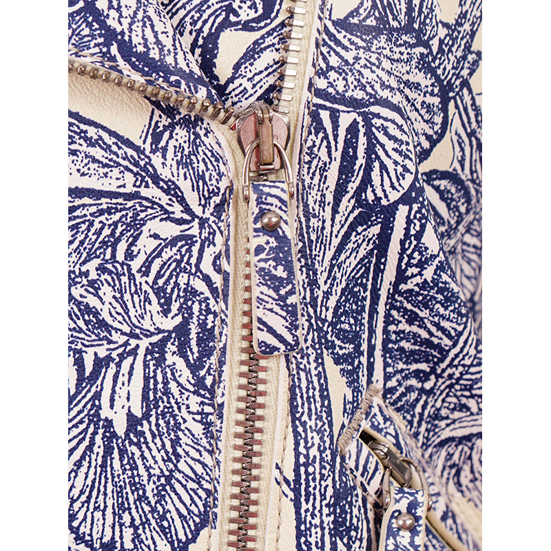 40 NEW $6395 ROBERTO CAVALLI RUNWAY Blue Botanic Print LEATHER Motorcycle JACKET