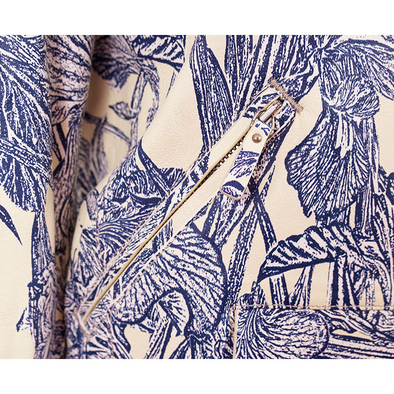40 NEW $6395 ROBERTO CAVALLI RUNWAY Blue Botanic Print LEATHER Motorcycle JACKET