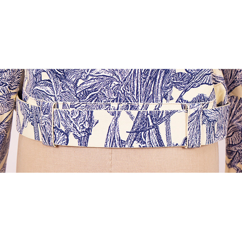 40 NEW $6395 ROBERTO CAVALLI RUNWAY Blue Botanic Print LEATHER Motorcycle JACKET