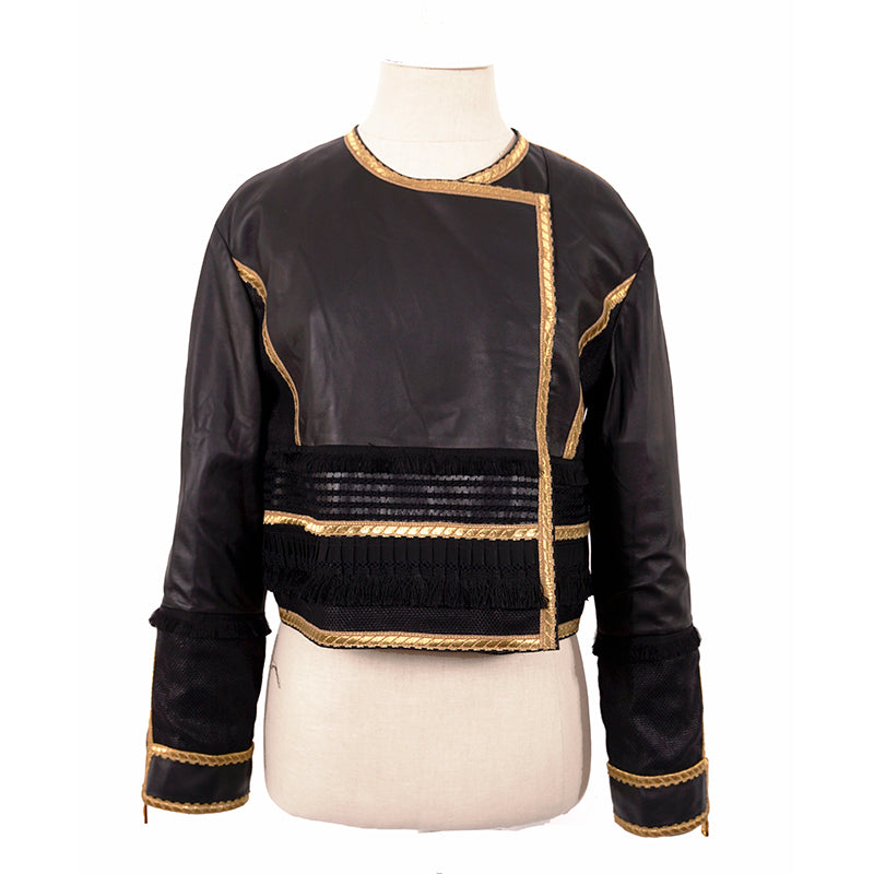 38 NEW $3,595 ROBERTO CAVALLI RUNWAY Black LEATHER Gold Trim Motorcycle JACKET