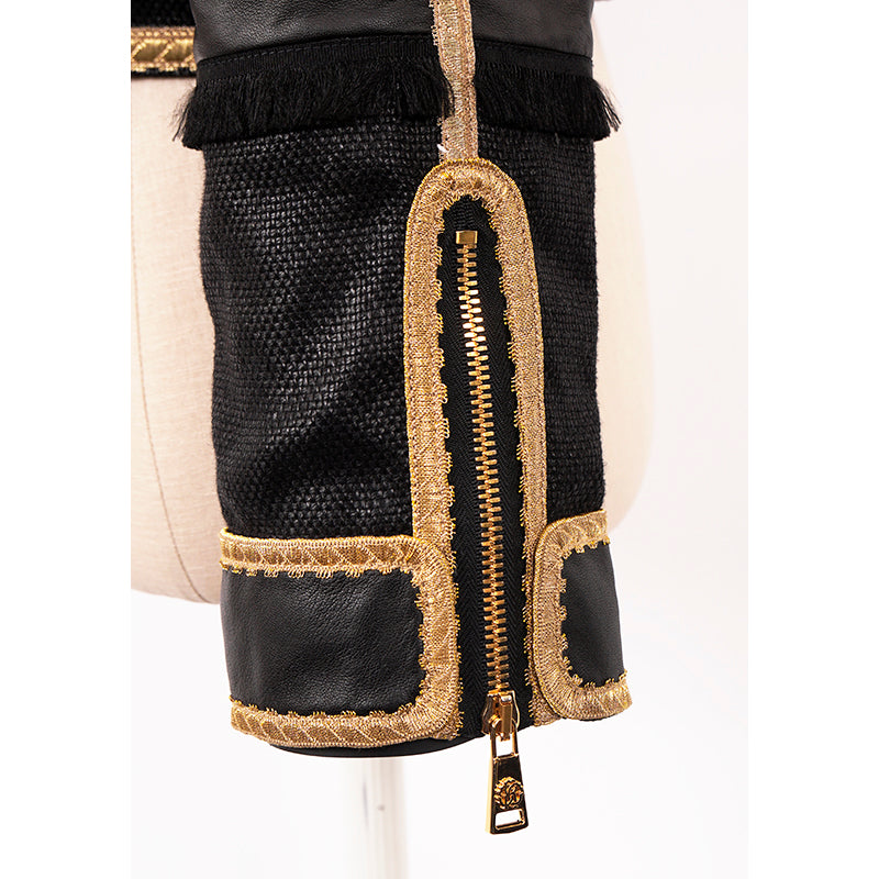 38 NEW $3,595 ROBERTO CAVALLI RUNWAY Black LEATHER Gold Trim Motorcycle JACKET