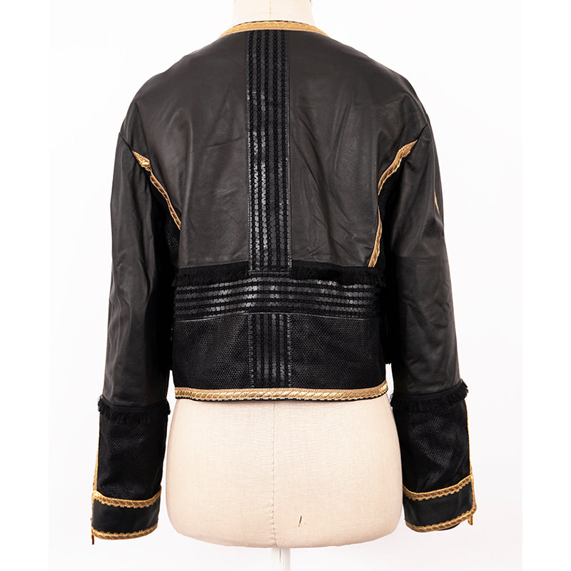 38 NEW $3,595 ROBERTO CAVALLI RUNWAY Black LEATHER Gold Trim Motorcycle JACKET