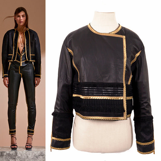 38 NEW $3,595 ROBERTO CAVALLI RUNWAY Black LEATHER Gold Trim Motorcycle JACKET