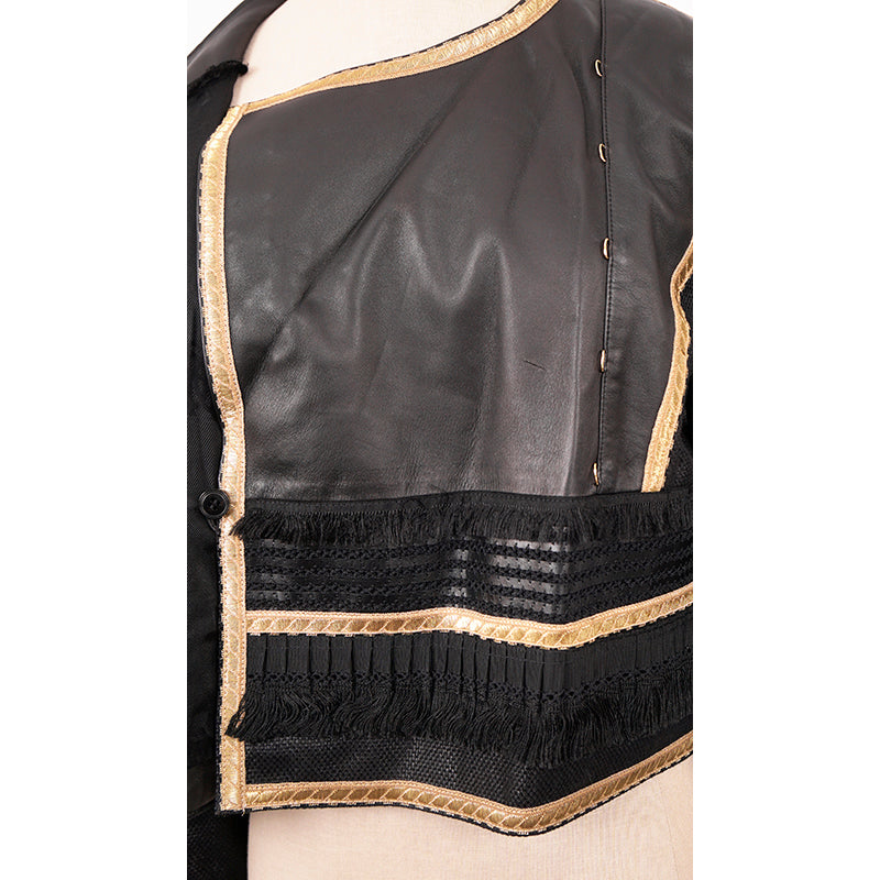38 NEW $3,595 ROBERTO CAVALLI RUNWAY Black LEATHER Gold Trim Motorcycle JACKET