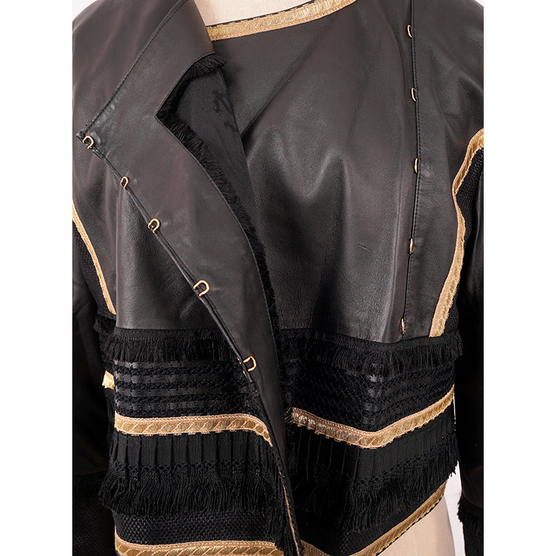 38 NEW $3,595 ROBERTO CAVALLI RUNWAY Black LEATHER Gold Trim Motorcycle JACKET