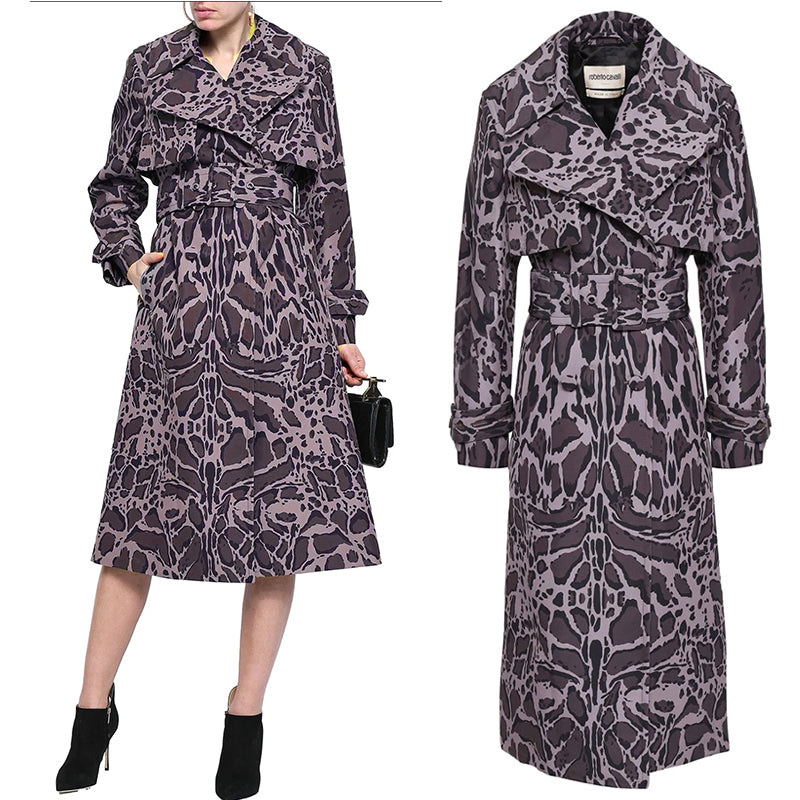 sz 40 NEW $2995 ROBERTO CAVALLI Purple ANIMAL PRINT Classic BELTED TRENCH COAT
