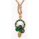NEW $850 ROBERTO CAVALLI Green Enamel & Yellow Crystal Coiled SNAKE NECKLACE