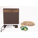 NEW $850 ROBERTO CAVALLI Green Enamel & Yellow Crystal Coiled SNAKE NECKLACE