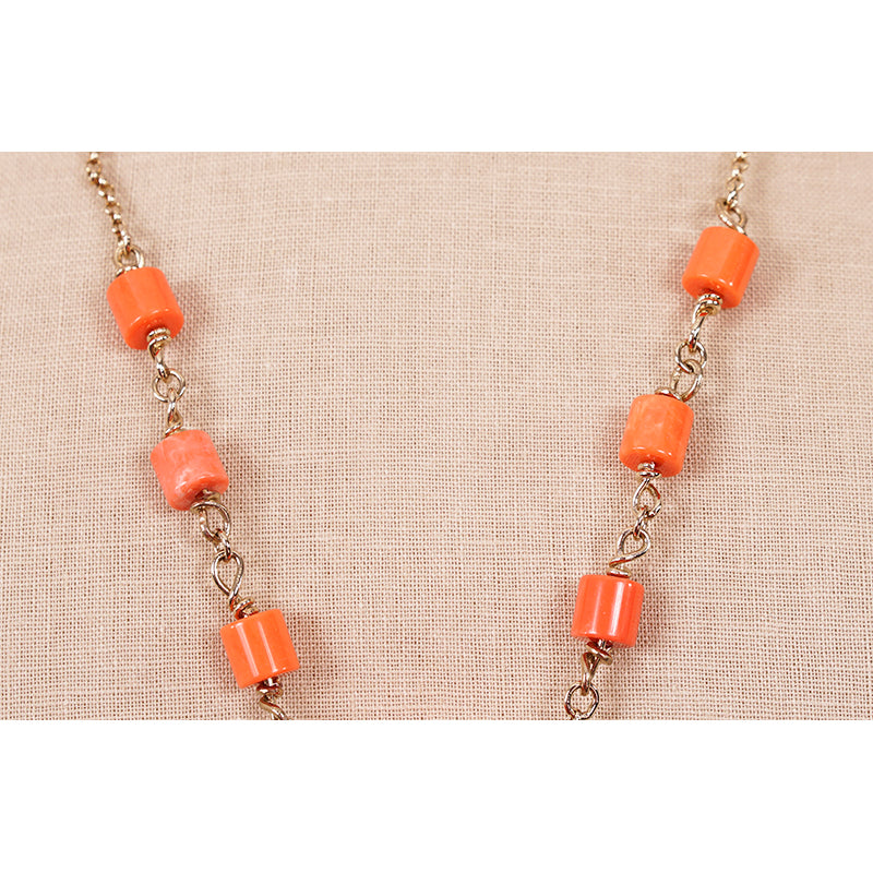 NEW $647 ROBERTO CAVALLI Gold Tone MARBLE ORANGE TOOTH HORN Beaded NECKLACE