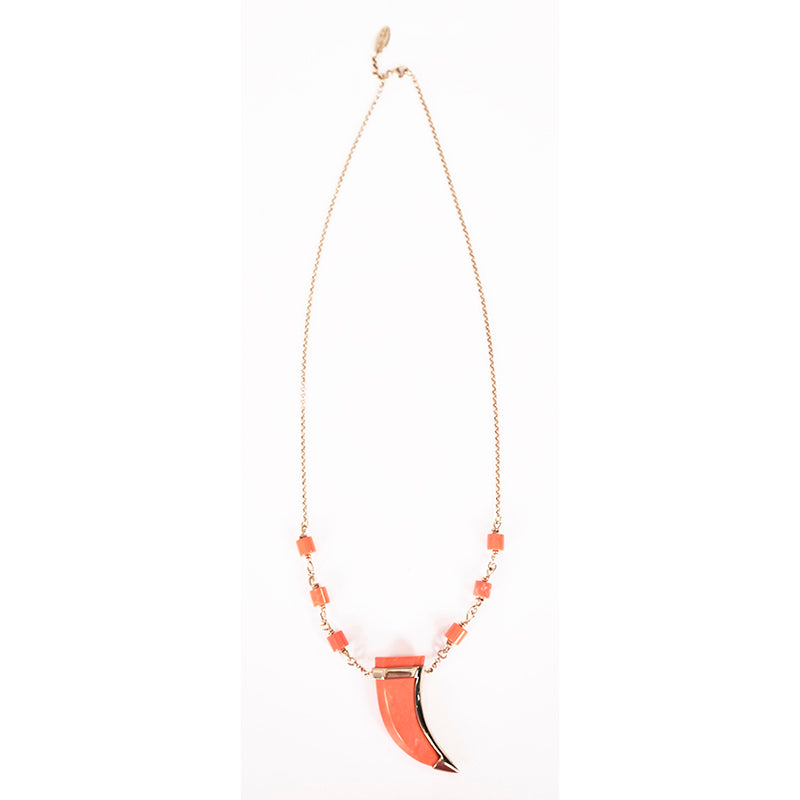 NEW $647 ROBERTO CAVALLI Gold Tone MARBLE ORANGE TOOTH HORN Beaded NECKLACE
