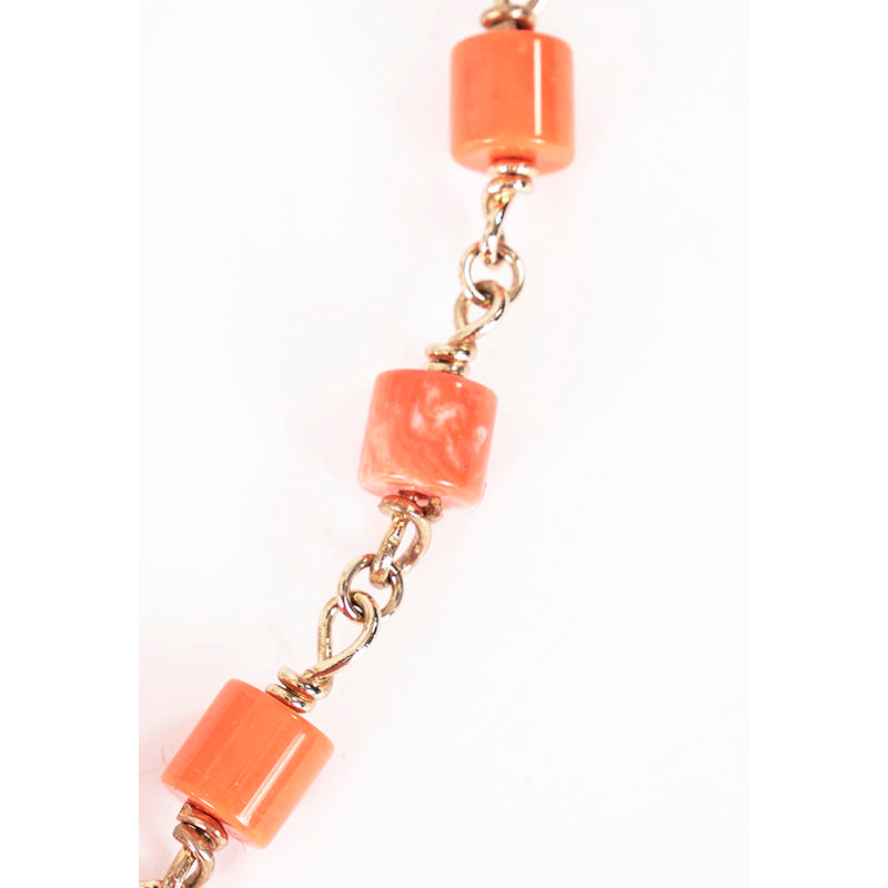 NEW $647 ROBERTO CAVALLI Gold Tone MARBLE ORANGE TOOTH HORN Beaded NECKLACE