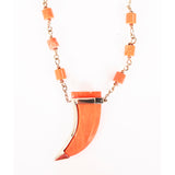 NEW $647 ROBERTO CAVALLI Gold Tone MARBLE ORANGE TOOTH HORN Beaded NECKLACE