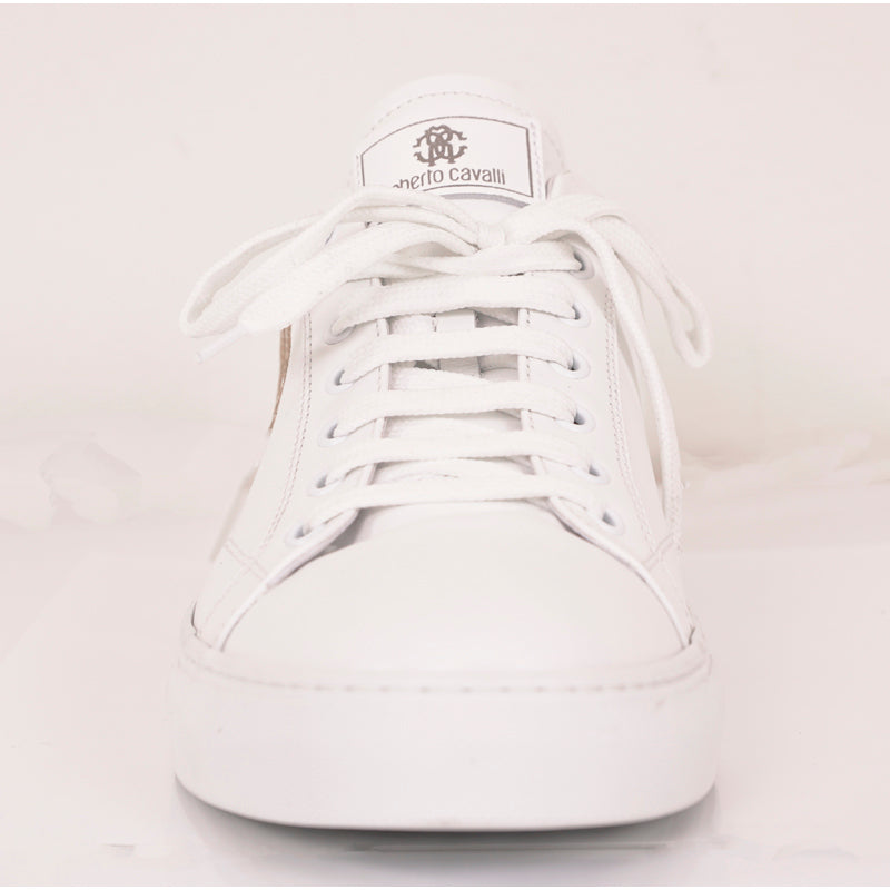 SZ 45 US 12 NEW $425 ROBERTO CAVALLI Mens White GOLD RC LOGO Low Top SNEAKERS